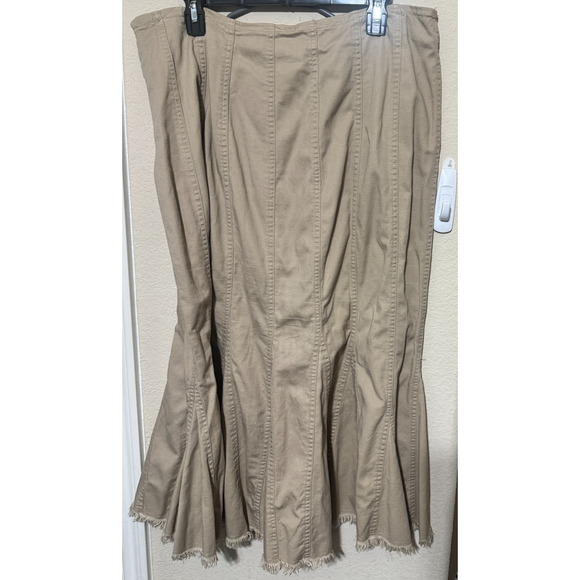 Utility Beige Denim Skirt Midi Vintage Y2K sz 18 fringe hem flare long Western - Picture 5 of 6
